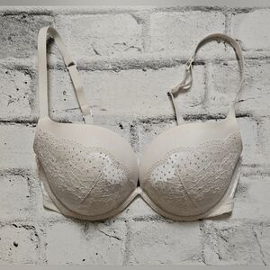 La Senza White Lace Push-Up Bra 32DD | Rhinestone Padded Underwire